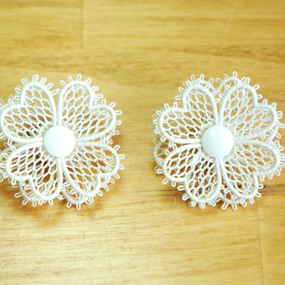 Jewelry - Vintage 60s white lacy flower earrings marked Western Germany, groovy earrings
